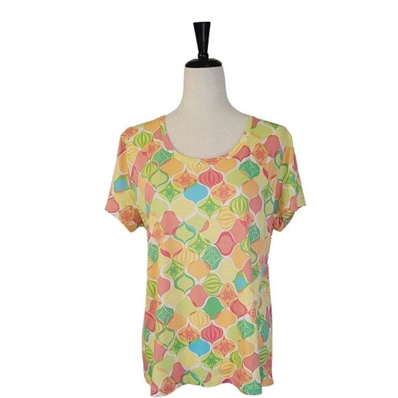 Vintage Talbots Multi Color Retro Print Scoop Neck Short Sleeve T-shirt Size XL - Picture 1 of 8